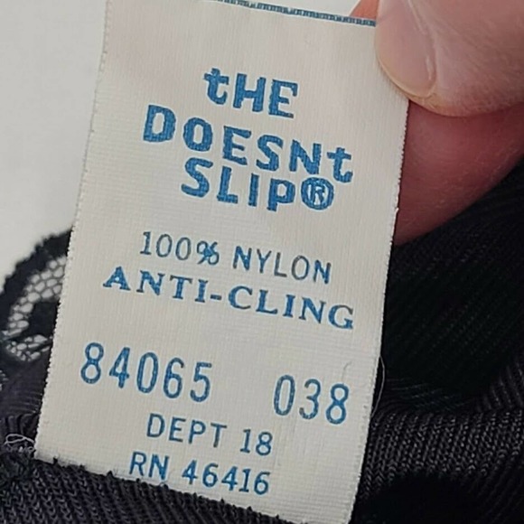 Sears Full Slip Black Silky Nylon Size 38 VTG Lace Adjustable Strap Medium Large - Picture 6 of 11